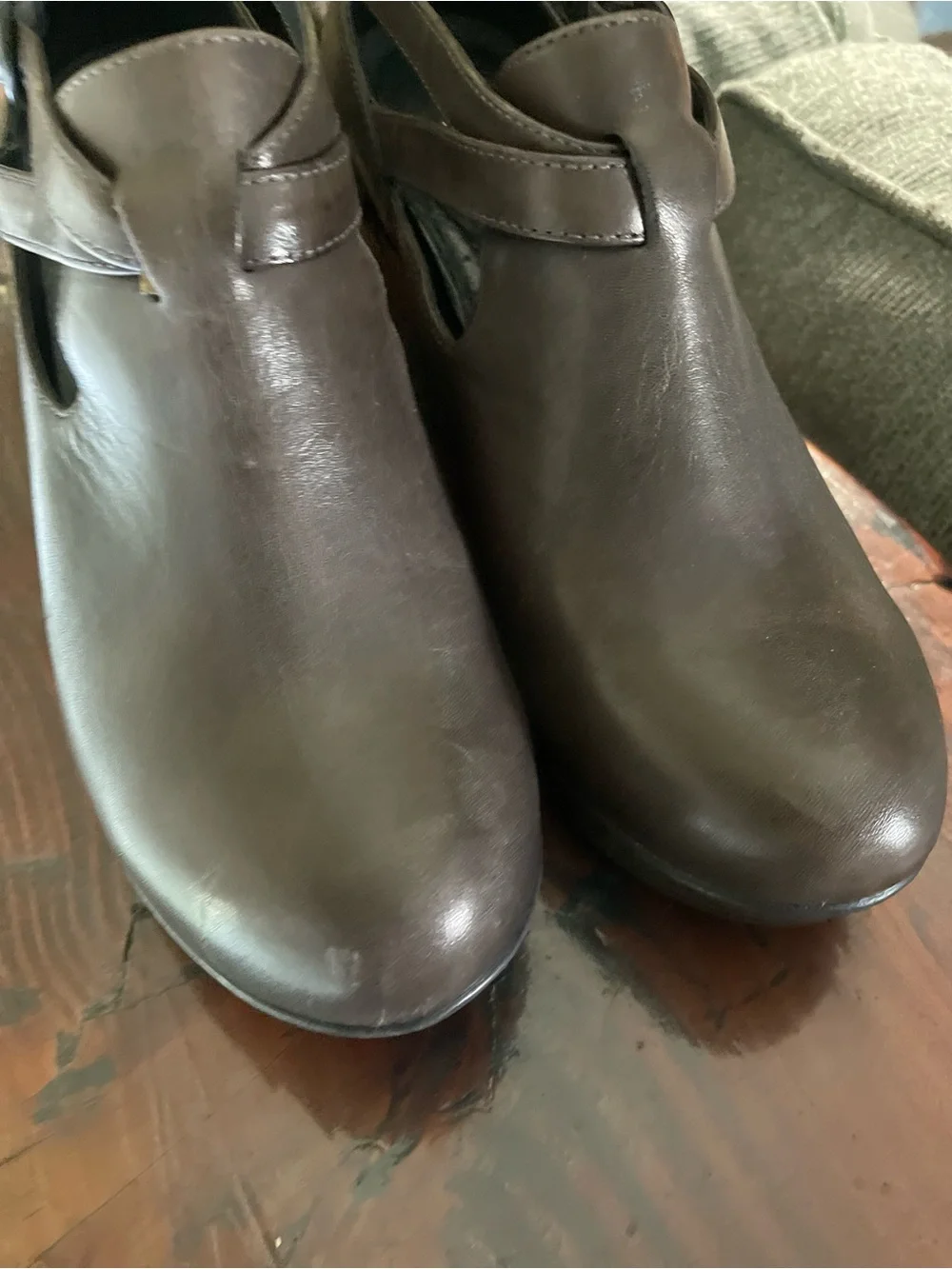 Dansko Women’s Gray/Brown Wedge Ankle Shoes with Buckle Strap